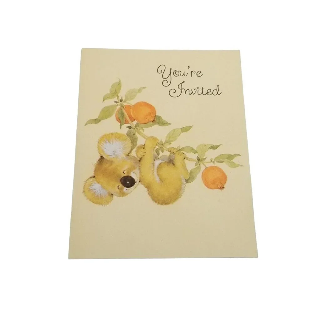 Party Invitations Cards Koala Bear hallmark Vintage Orange Envelopes Ephemera